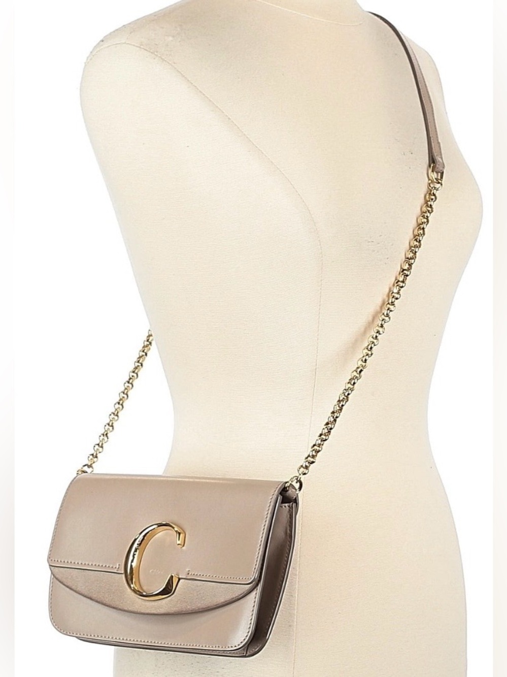 Chloe "Motty Grey" C Shoulder Bag. Calf Leather & Suede with Gold Hardware